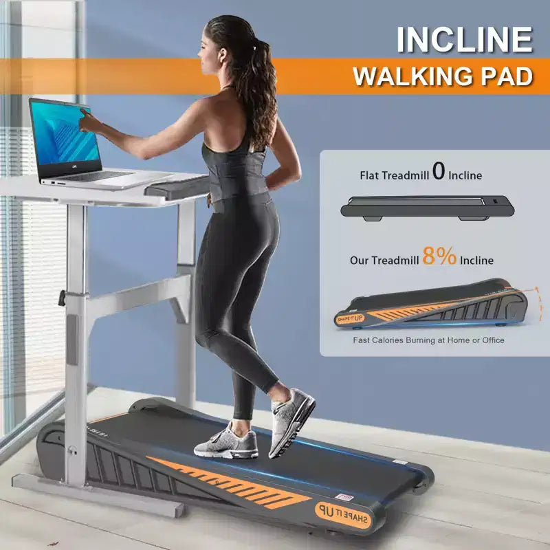 NAYSAYE Tapis de marche sous le bureau avec inclinaison de 8 %, tapis de course compact pour l'exercice à domicile dans les petits espaces, noir, 37,8*22*6,7