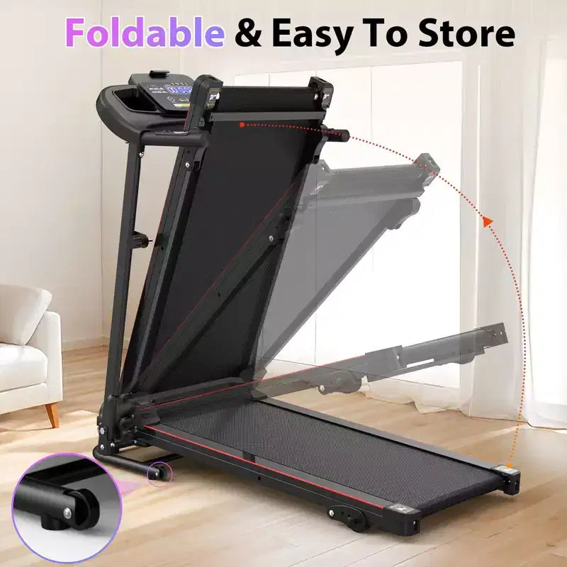 NAYSAYE Tapis roulant pliable incliné, machine de marche et course avec moniteur de fréquence cardiaque et porte-gobelet pour gym à domicile, Noir, 48.62*25.19*46.65