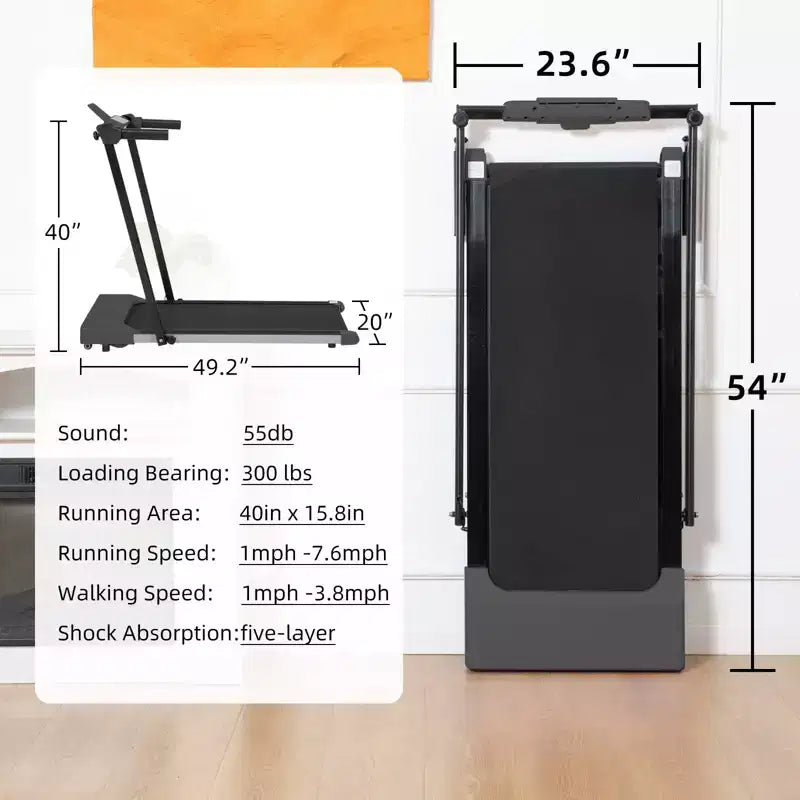 NAYSAYE Tapis de Course Pliable à Domicile, Équipement d'Exercice Multifonctionnel pour la Marche et la Course, Noir, 49.2*23.6*42.9