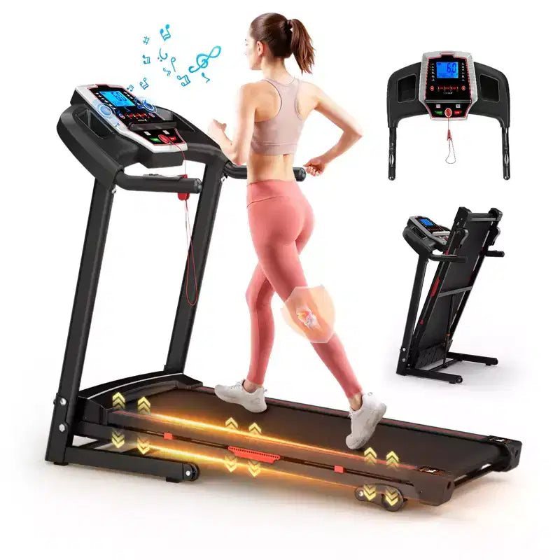 Tapis de course incliné pliable NAYSAYE, appareil de course à pied portable avec 12 programmes d'entraînement pour la maison et l'intérieur, noir, 50*26.4*46.5