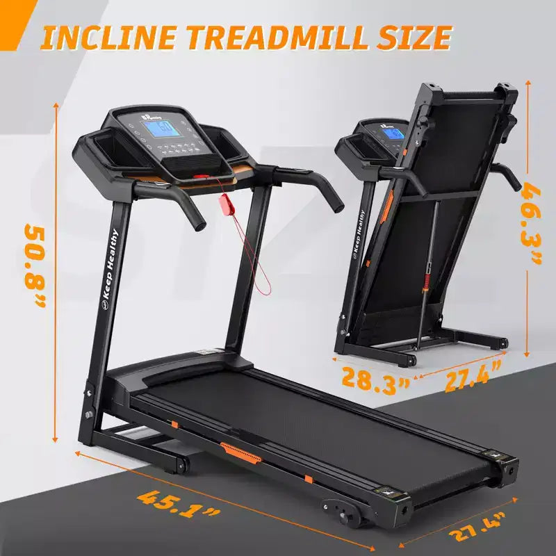 NAYSAYE Tapis de course pliant à inclinaison, machine de course marche avec moniteur de fréquence cardiaque & porte-gobelet pour salle de sport à domicile, noir, 50*26.4*46.5