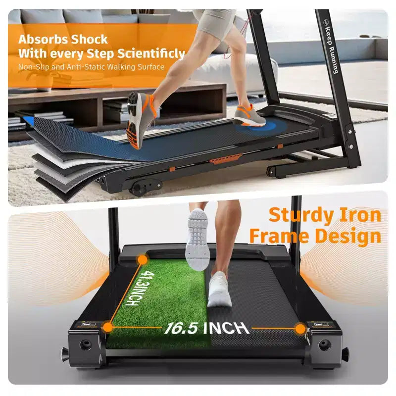 NAYSAYE Tapis de course pliant à inclinaison, machine de course marche avec moniteur de fréquence cardiaque & porte-gobelet pour salle de sport à domicile, noir, 50*26.4*46.5