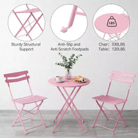 GustoWave Ensemble bistrot pliable 3 pièces en métal avec table ronde et 2 chaises