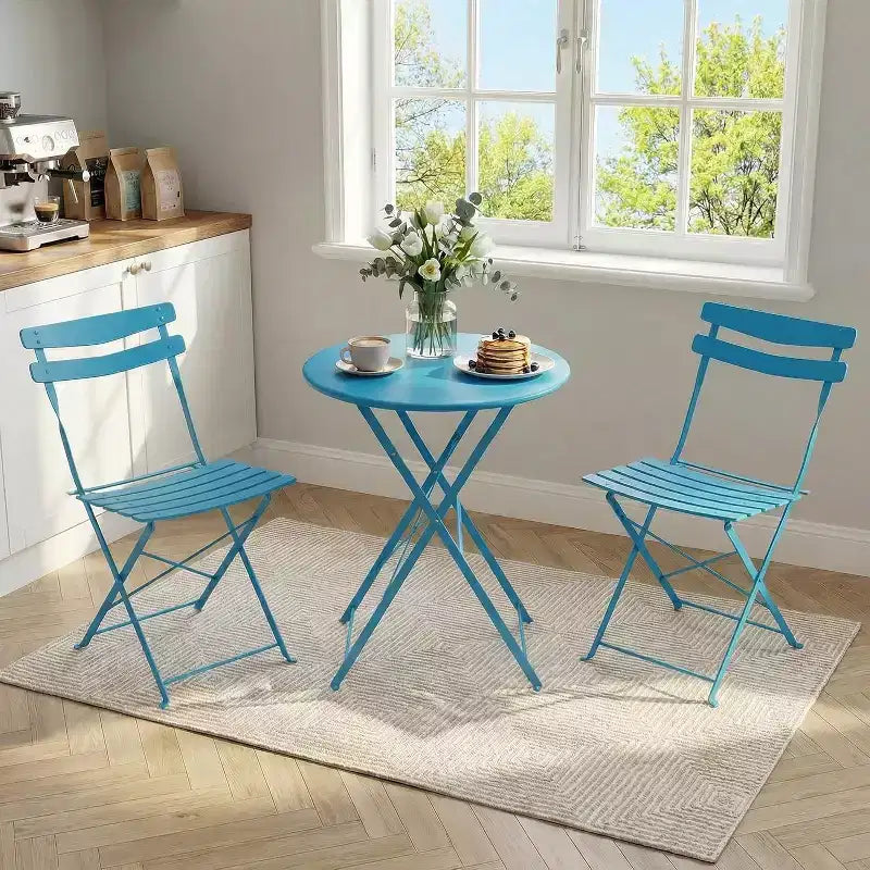GustoWave Ensemble bistrot pliable 3 pièces en métal avec table ronde et 2 chaises