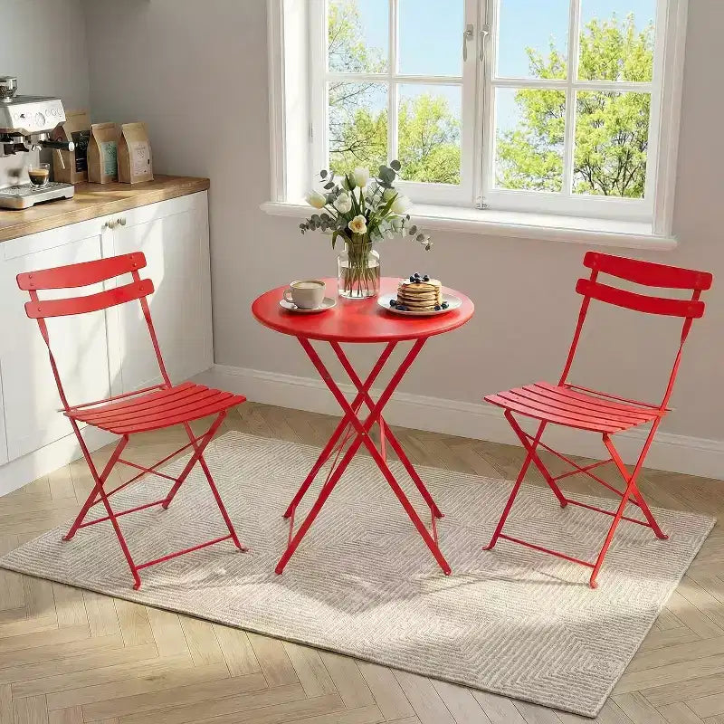 GustoWave Ensemble bistrot pliable 3 pièces en métal avec table ronde et 2 chaises