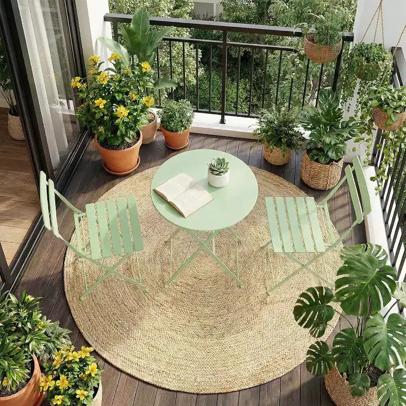 GustoWave Ensemble bistrot pliable 3 pièces en métal avec table ronde et 2 chaises
