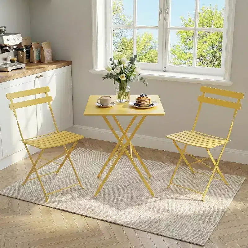 GustoWave Ensemble bistrot pliable 3 pièces en métal avec table ronde et 2 chaises
