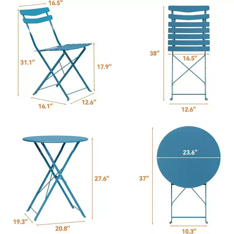 GustoWave Ensemble bistrot pliable 3 pièces en métal avec table ronde et 2 chaises