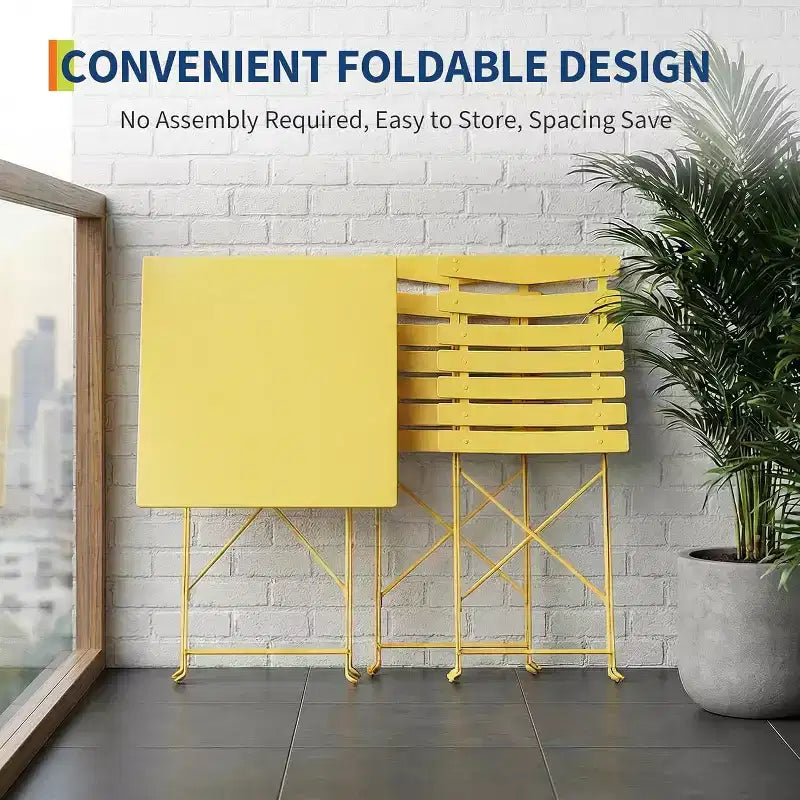 GustoWave Ensemble bistrot pliable 3 pièces en métal avec table ronde et 2 chaises
