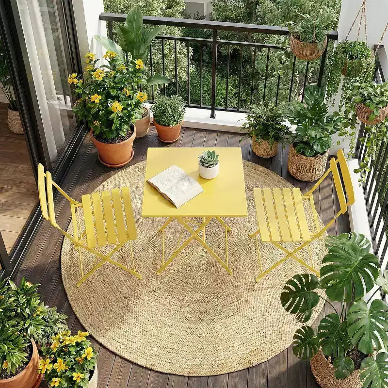 GustoWave Ensemble bistrot pliable 3 pièces en métal avec table ronde et 2 chaises