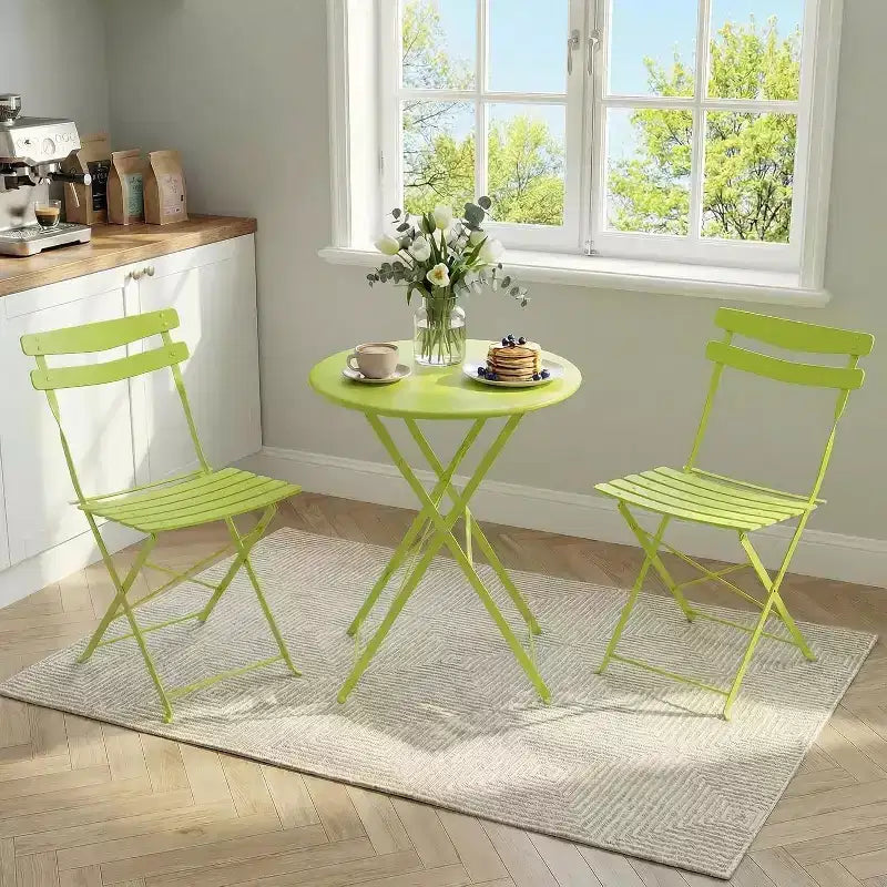 GustoWave Ensemble bistrot pliable 3 pièces en métal avec table ronde et 2 chaises