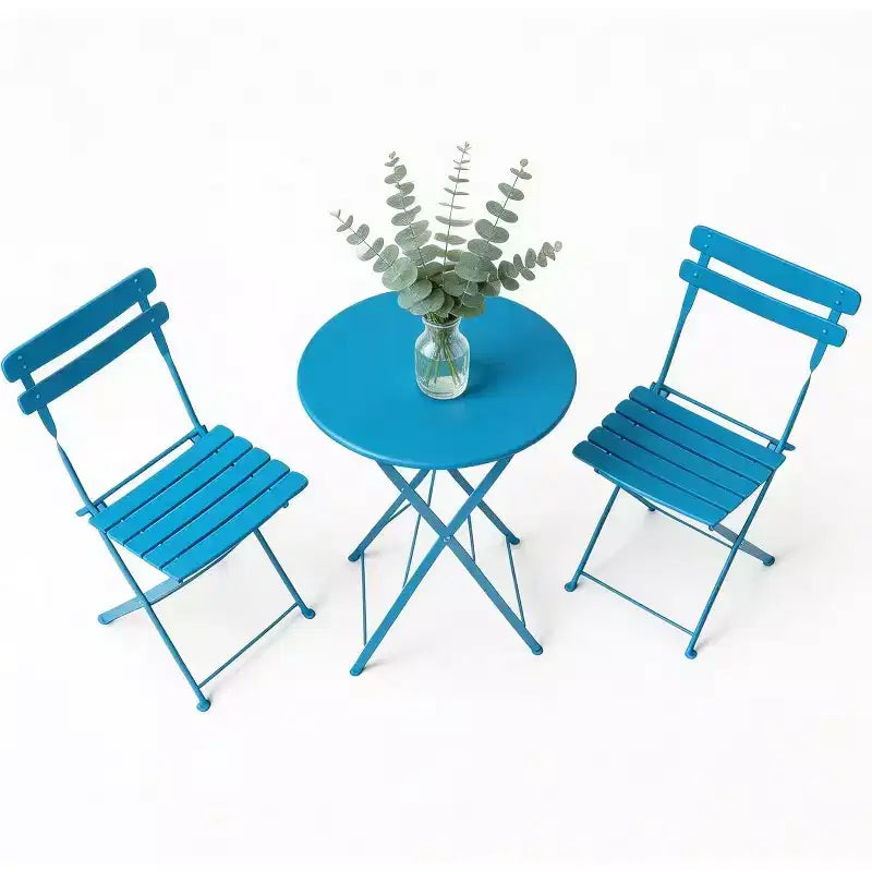 GustoWave 3-Piece Foldable Metal Bistro Set With Round Table, 2 Chairs