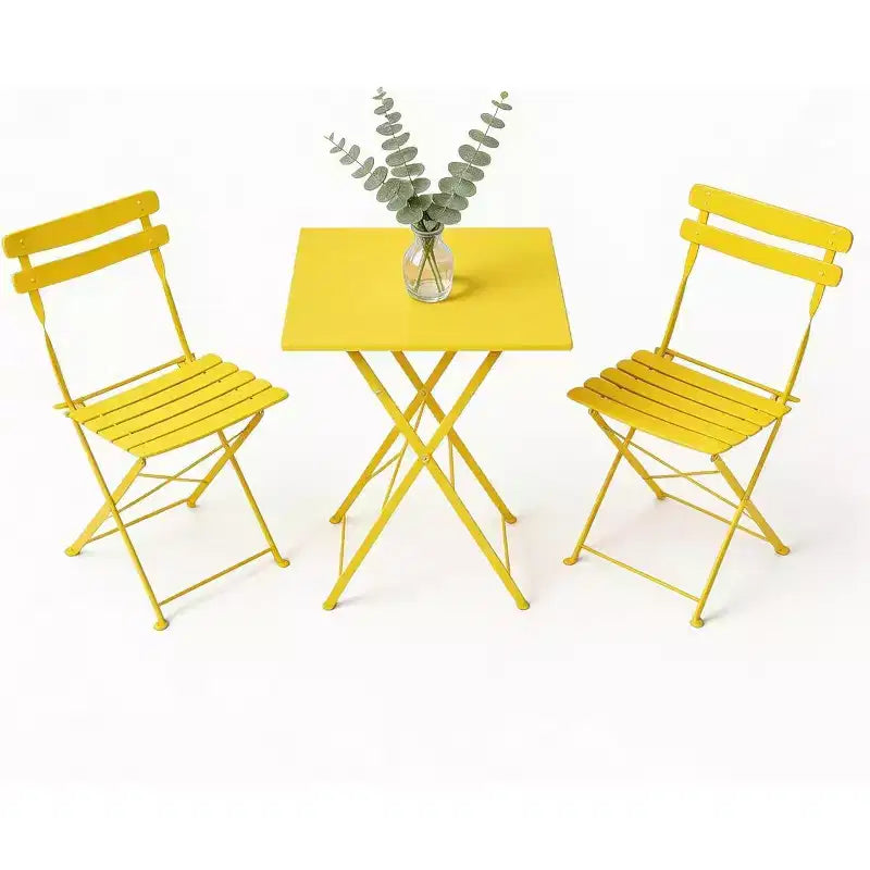 GustoWave Ensemble bistrot pliable 3 pièces en métal avec table ronde et 2 chaises