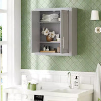 Meuble de Rangement Mural de Salle de Bain Double Porte au-dessus des Toilettes avec Étagères Réglables Organisateur Mural pour Salle de Bain, Cuisine, Buanderie, Chambre