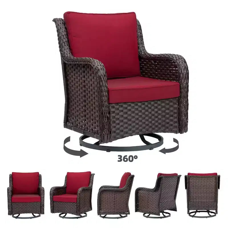 Ensemble bistro de patio pivotant 3 pièces en résine tressée avec chaise planeur, table basse et coussins épais résistants aux intempéries, pour balcon, jardin et arrière-cour