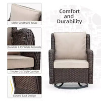 Ensemble bistro de patio pivotant 3 pièces en résine tressée avec chaise planeur, table basse et coussins épais résistants aux intempéries, pour balcon, jardin et arrière-cour