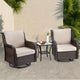 3-Piece Outdoor Swivel Wicker Glider Chair Set with Coffee Table Thick Cushions Weather Resistant Patio Bistro Set for Balcony Garden Backyard