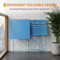 Ensemble bistro de patio pliable 3 pièces - Table en métal d'intérieur/extérieur et 2 chaises pliantes, mobilier carré compact pour balcon, porche, jardin et petits espaces