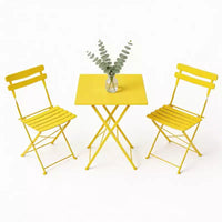 Ensemble bistro de patio pliable 3 pièces - Table en métal d'intérieur/extérieur et 2 chaises pliantes, mobilier carré compact pour balcon, porche, jardin et petits espaces