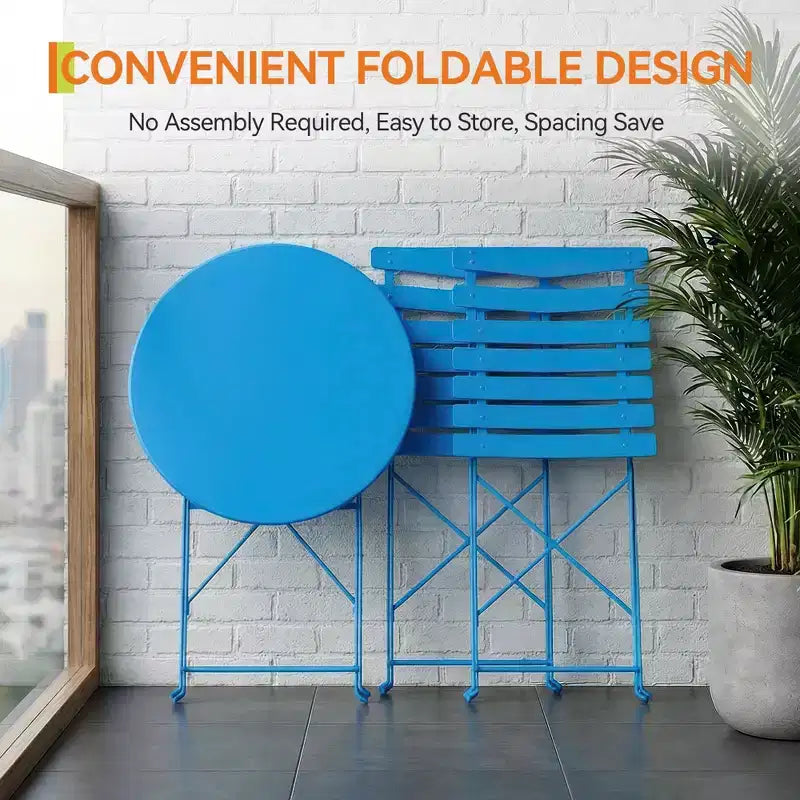 Ensemble bistrot pliable 3 pièces pour patio, meubles de table et chaises en métal pour extérieur/intérieur, table ronde compacte avec 2 chaises pliantes