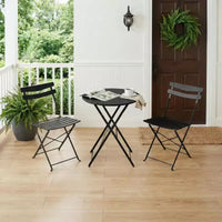 Ensemble bistrot pliable 3 pièces pour patio, meubles de table et chaises en métal pour extérieur/intérieur, table ronde compacte avec 2 chaises pliantes