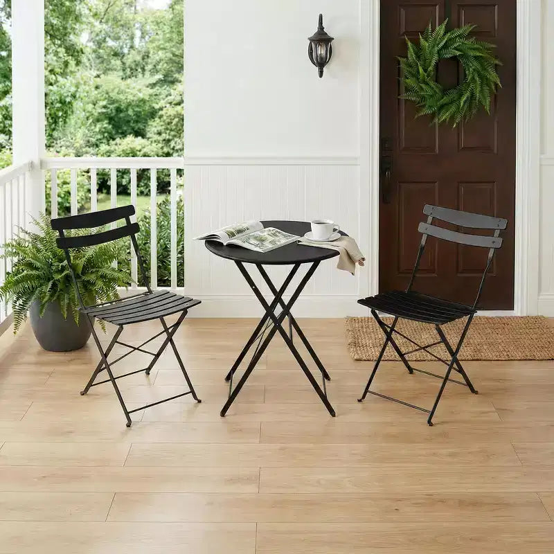 Ensemble bistrot pliable 3 pièces pour patio, meubles de table et chaises en métal pour extérieur/intérieur, table ronde compacte avec 2 chaises pliantes