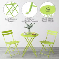 Ensemble bistrot pliable 3 pièces pour patio, meubles de table et chaises en métal pour extérieur/intérieur, table ronde compacte avec 2 chaises pliantes