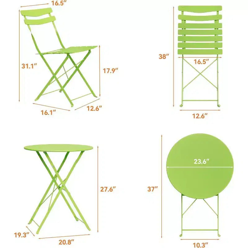 Ensemble bistrot pliable 3 pièces pour patio, meubles de table et chaises en métal pour extérieur/intérieur, table ronde compacte avec 2 chaises pliantes