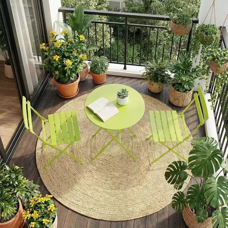 Ensemble bistrot pliable 3 pièces pour patio, meubles de table et chaises en métal pour extérieur/intérieur, table ronde compacte avec 2 chaises pliantes