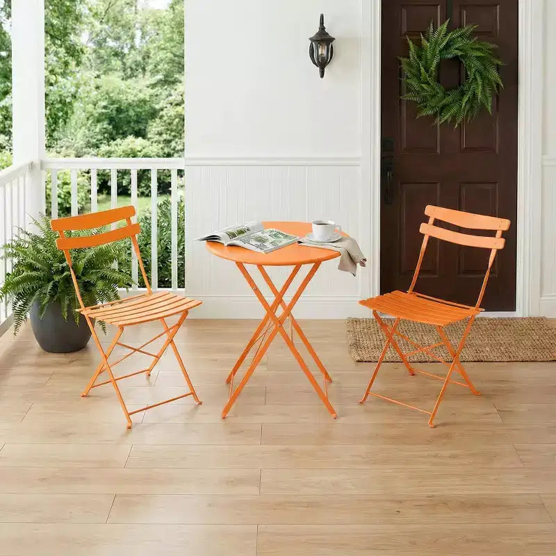 Ensemble bistrot pliable 3 pièces pour patio, meubles de table et chaises en métal pour extérieur/intérieur, table ronde compacte avec 2 chaises pliantes