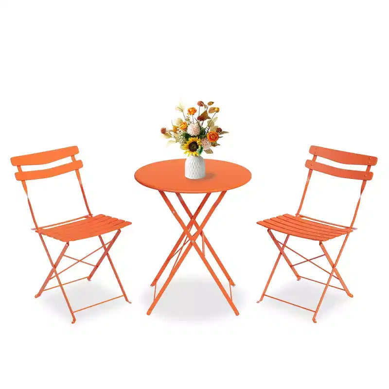 Ensemble bistrot pliable 3 pièces pour patio, meubles de table et chaises en métal pour extérieur/intérieur, table ronde compacte avec 2 chaises pliantes