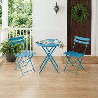 Ensemble bistrot pliable 3 pièces pour patio, meubles de table et chaises en métal pour extérieur/intérieur, table ronde compacte avec 2 chaises pliantes