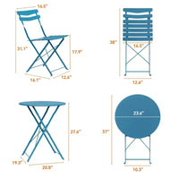 Ensemble bistrot pliable 3 pièces pour patio, meubles de table et chaises en métal pour extérieur/intérieur, table ronde compacte avec 2 chaises pliantes