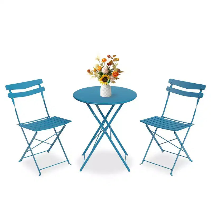 Ensemble bistrot pliable 3 pièces pour patio, meubles de table et chaises en métal pour extérieur/intérieur, table ronde compacte avec 2 chaises pliantes