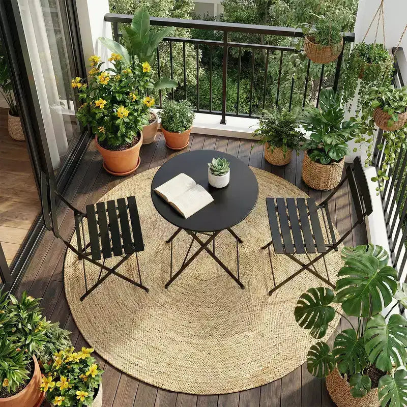 Ensemble bistrot pliable 3 pièces pour patio, meubles de table et chaises en métal pour extérieur/intérieur, table ronde compacte avec 2 chaises pliantes