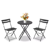 Ensemble bistrot pliable 3 pièces pour patio, meubles de table et chaises en métal pour extérieur/intérieur, table ronde compacte avec 2 chaises pliantes