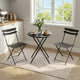 3 Piece Foldable Patio Bistro Set, Outdoor/Indoor Metal Table and Chairs Furniture, Compact Round Table with 2 Folding Chairs
