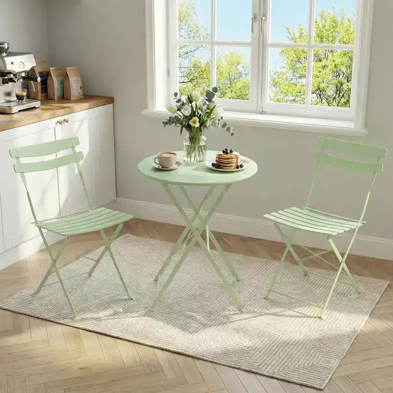 Ensemble bistrot pliable 3 pièces pour patio, meubles de table et chaises en métal pour extérieur/intérieur, table ronde compacte avec 2 chaises pliantes