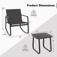 Costway Ensemble à bascule de terrasse 3 pièces, 2 chaises bistro à bascule et table à plateau en verre pour porche Noir et Marron/Gris/Noir/Marine
