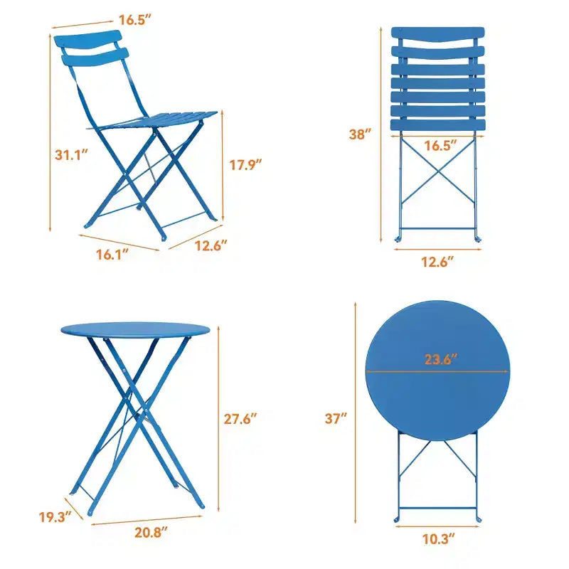 Ensemble de bistrot pliant 3 pièces pour terrasse, table ronde en métal et 2 chaises pour balcon, porche, terrasse ou appartement