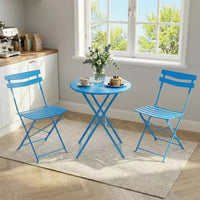 Ensemble de bistrot pliant 3 pièces pour terrasse, table ronde en métal et 2 chaises pour balcon, porche, terrasse ou appartement