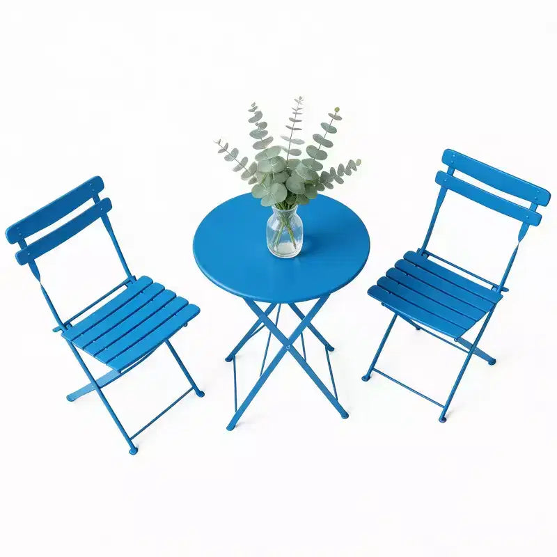 Ensemble de bistrot pliant 3 pièces pour terrasse, table ronde en métal et 2 chaises pour balcon, porche, terrasse ou appartement