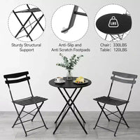 Ensemble de bistrot pliant 3 pièces pour terrasse, table ronde en métal et 2 chaises pour balcon, porche, terrasse ou appartement