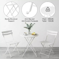 Ensemble de bistrot pliant 3 pièces pour terrasse, table ronde en métal et 2 chaises pour balcon, porche, terrasse ou appartement