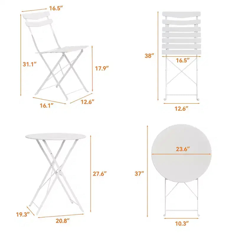Ensemble de bistrot pliant 3 pièces pour terrasse, table ronde en métal et 2 chaises pour balcon, porche, terrasse ou appartement