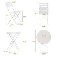 Ensemble de bistrot pliant 3 pièces pour terrasse, table ronde en métal et 2 chaises pour balcon, porche, terrasse ou appartement