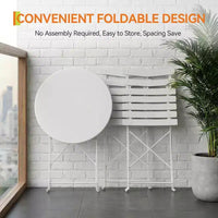 Ensemble de bistrot pliant 3 pièces pour terrasse, table ronde en métal et 2 chaises pour balcon, porche, terrasse ou appartement