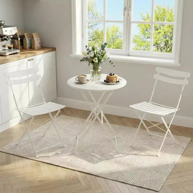 Ensemble de bistrot pliant 3 pièces pour terrasse, table ronde en métal et 2 chaises pour balcon, porche, terrasse ou appartement