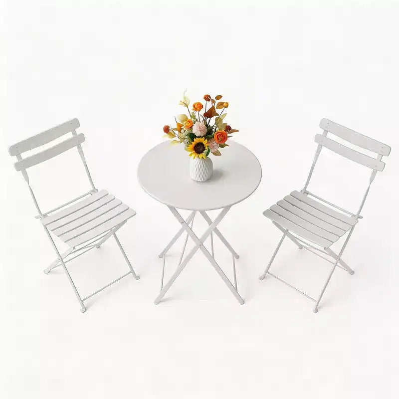 Ensemble de bistrot pliant 3 pièces pour terrasse, table ronde en métal et 2 chaises pour balcon, porche, terrasse ou appartement