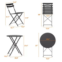 Ensemble de bistrot pliant 3 pièces pour terrasse, table ronde en métal et 2 chaises pour balcon, porche, terrasse ou appartement